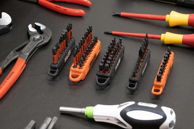 Railer 4 Pack Screwdriver Bit Holder Storage Organizer – 10-Hole Bit Holder with Carabiner (Black/Orange/Camo Green/Hi-Vis Green) - Image 5